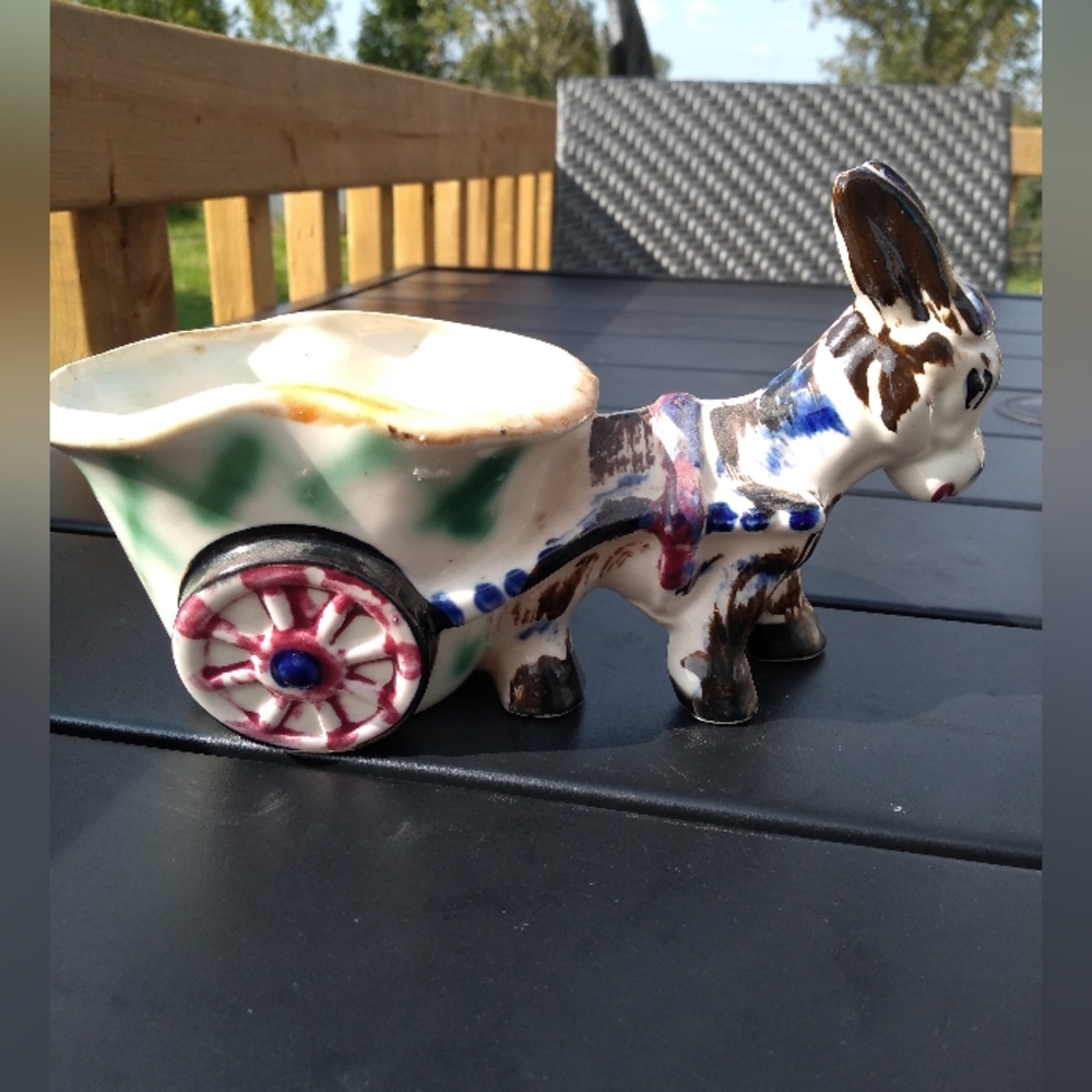 Kitschy Kritters, Vintage Donkey & Wagon Planter, Colourful - Picture 2 of 13